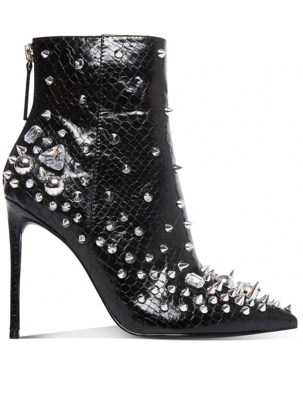Black Studded crystal Pointed-Toe Stiletto Ankle Boots